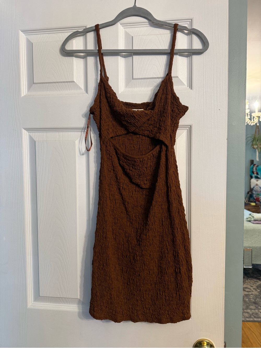 Brown Textured Spaghetti-Strap Dress